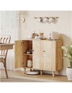 HOMCOM Vintage Sideboard with Chevron Doors and Pine Wood Legs for Living Room, Kitchen 2