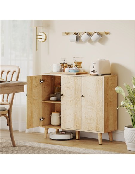 HOMCOM Vintage Sideboard with Chevron Doors and Pine Wood Legs for Living Room, Kitchen