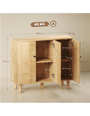 HOMCOM Vintage Sideboard with Chevron Doors and Pine Wood Legs for Living Room, Kitchen