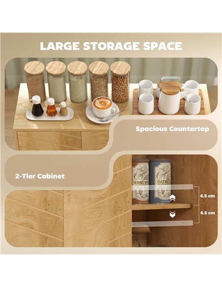 HOMCOM Vintage Sideboard with Chevron Doors and Pine Wood Legs for Living Room, Kitchen