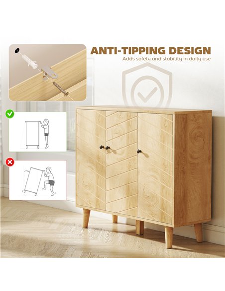 HOMCOM Vintage Sideboard with Chevron Doors and Pine Wood Legs for Living Room, Kitchen