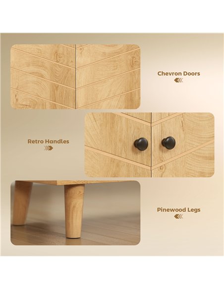 HOMCOM Vintage Sideboard with Chevron Doors and Pine Wood Legs for Living Room, Kitchen