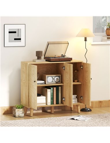 HOMCOM Vintage Sideboard with Chevron Doors and Pine Wood Legs for Living Room, Kitchen