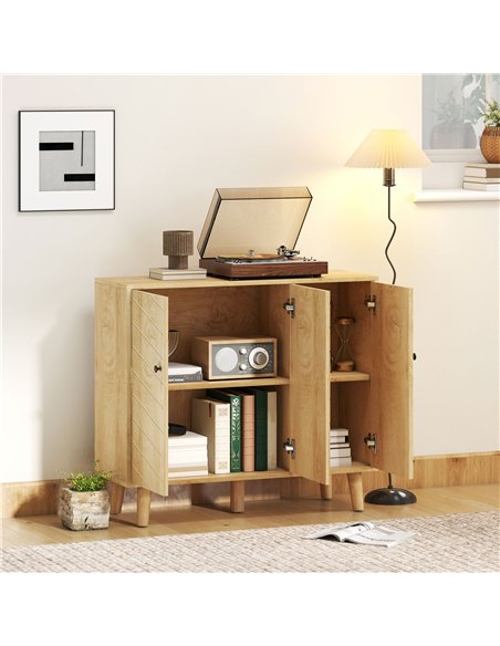 HOMCOM Vintage Sideboard with Chevron Doors and Pine Wood Legs for Living Room, Kitchen