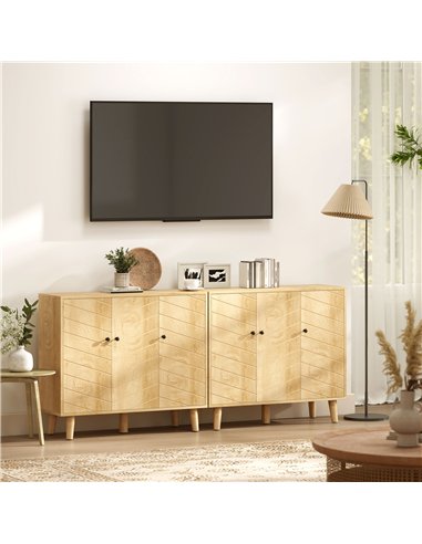 HOMCOM Vintage Sideboard with Chevron Doors and Pine Wood Legs for Living Room, Kitchen