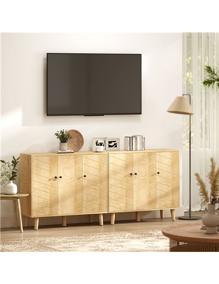 HOMCOM Vintage Sideboard with Chevron Doors and Pine Wood Legs for Living Room, Kitchen