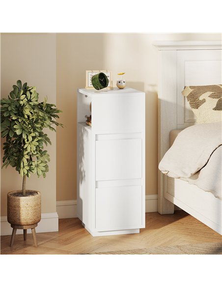 HOMCOM Slim Bedside Table, Narrow Bedside Cabinet with Open Shelf and 2 Drawers for Bedroom, Living Room, White