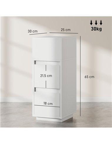 HOMCOM Slim Bedside Table, Narrow Bedside Cabinet with Open Shelf and 2 Drawers for Bedroom, Living Room, White