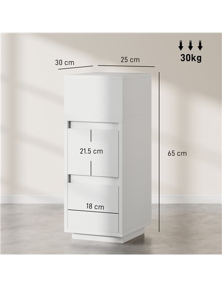 HOMCOM Slim Bedside Table, Narrow Bedside Cabinet with Open Shelf and 2 Drawers for Bedroom, Living Room, White