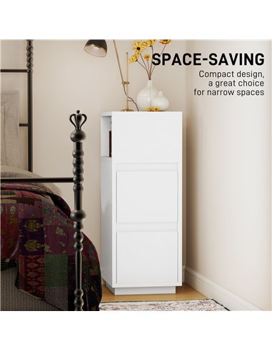 HOMCOM Slim Bedside Table, Narrow Bedside Cabinet with Open Shelf and 2 Drawers for Bedroom, Living Room, White