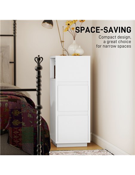 HOMCOM Slim Bedside Table, Narrow Bedside Cabinet with Open Shelf and 2 Drawers for Bedroom, Living Room, White