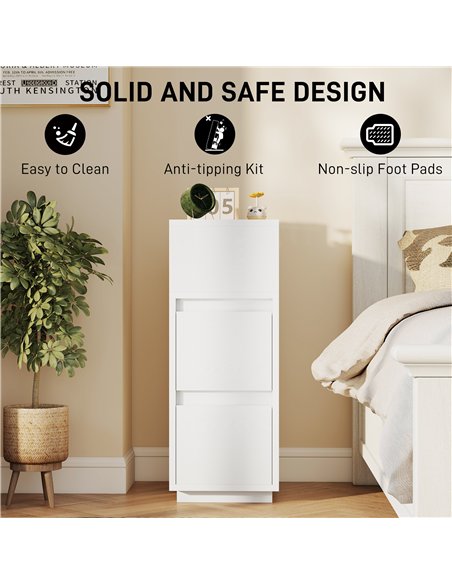 HOMCOM Slim Bedside Table, Narrow Bedside Cabinet with Open Shelf and 2 Drawers for Bedroom, Living Room, White