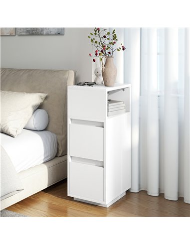 HOMCOM Slim Bedside Table, Narrow Bedside Cabinet with Open Shelf and 2 Drawers for Bedroom, Living Room, White