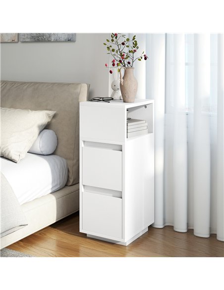 HOMCOM Slim Bedside Table, Narrow Bedside Cabinet with Open Shelf and 2 Drawers for Bedroom, Living Room, White