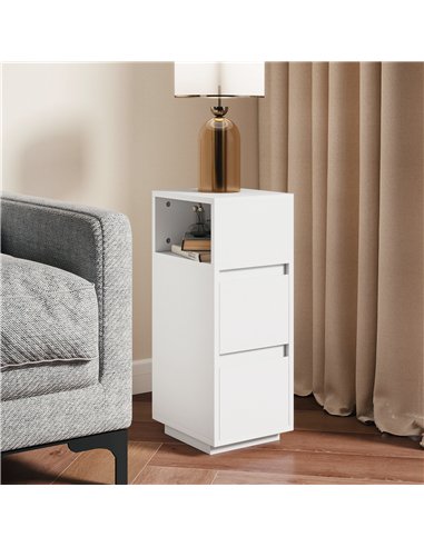 HOMCOM Slim Bedside Table, Narrow Bedside Cabinet with Open Shelf and 2 Drawers for Bedroom, Living Room, White