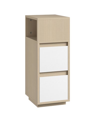 HOMCOM Slim Bedside Table, Narrow Bedside Cabinet with Open Shelf and 2 Drawers for Bedroom, Living Room, Natural Wood Finish