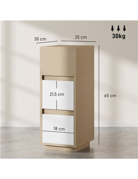 HOMCOM Slim Bedside Table, Narrow Bedside Cabinet with Open Shelf and 2 Drawers for Bedroom, Living Room, Natural Wood Finish