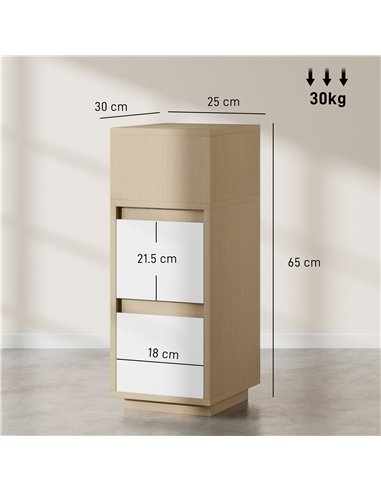 HOMCOM Slim Bedside Table, Narrow Bedside Cabinet with Open Shelf and 2 Drawers for Bedroom, Living Room, Natural Wood Finish