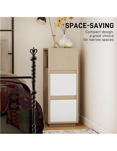 HOMCOM Slim Bedside Table, Narrow Bedside Cabinet with Open Shelf and 2 Drawers for Bedroom, Living Room, Natural Wood Finish