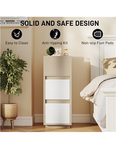 HOMCOM Slim Bedside Table, Narrow Bedside Cabinet with Open Shelf and 2 Drawers for Bedroom, Living Room, Natural Wood Finish