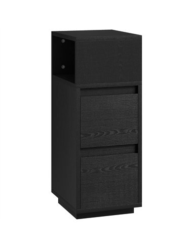 HOMCOM Slim Bedside Table, Narrow Bedside Cabinet with Open Shelf and 2 Drawers for Bedroom, Living Room, Black