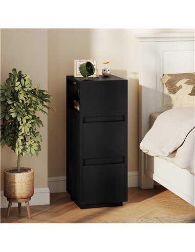 HOMCOM Slim Bedside Table, Narrow Bedside Cabinet with Open Shelf and 2 Drawers for Bedroom, Living Room, Black