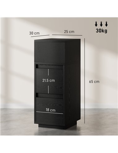 HOMCOM Slim Bedside Table, Narrow Bedside Cabinet with Open Shelf and 2 Drawers for Bedroom, Living Room, Black