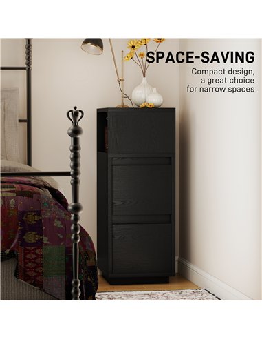 HOMCOM Slim Bedside Table, Narrow Bedside Cabinet with Open Shelf and 2 Drawers for Bedroom, Living Room, Black