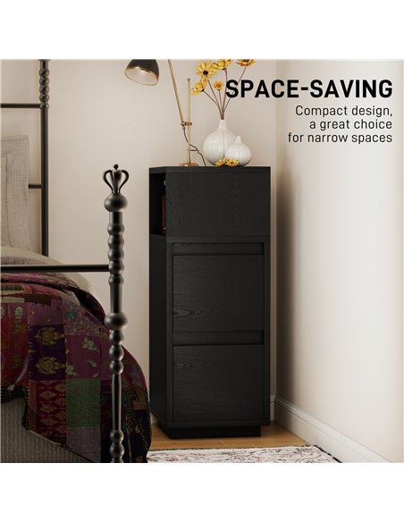 HOMCOM Slim Bedside Table, Narrow Bedside Cabinet with Open Shelf and 2 Drawers for Bedroom, Living Room, Black