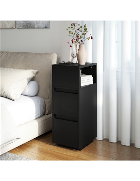 HOMCOM Slim Bedside Table, Narrow Bedside Cabinet with Open Shelf and 2 Drawers for Bedroom, Living Room, Black