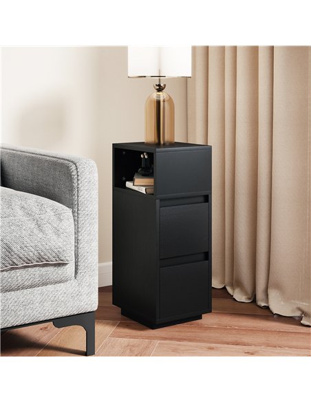 HOMCOM Slim Bedside Table, Narrow Bedside Cabinet with Open Shelf and 2 Drawers for Bedroom, Living Room, Black