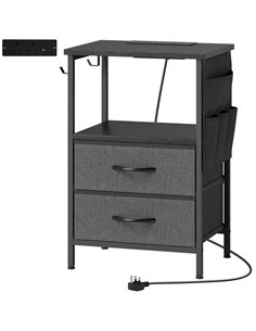 HOMCOM Bedside Table with Charging Station - Black