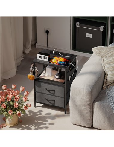 HOMCOM Bedside Table with Charging Station - Black