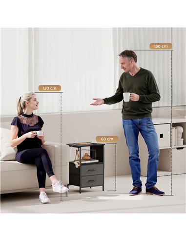 HOMCOM Bedside Table with Charging Station - Black