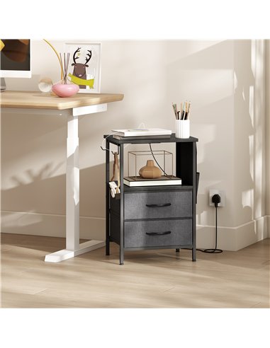 HOMCOM Bedside Table with Charging Station - Black