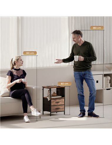 HOMCOM Bedside Table with Charging Station - Rustic Brown