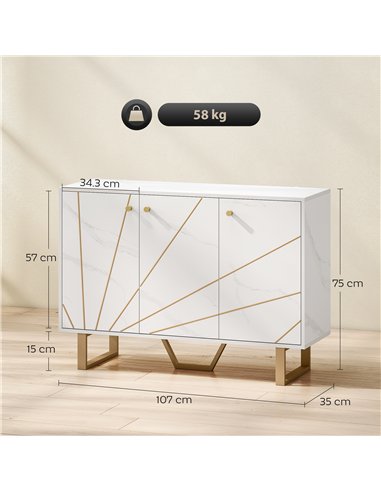 HOMCOM Sideboard Storage Cabinet, Modern Storage Cupboard with Adjustable Shelves and Metal Legs for Living Room, Kitchen, Dinin