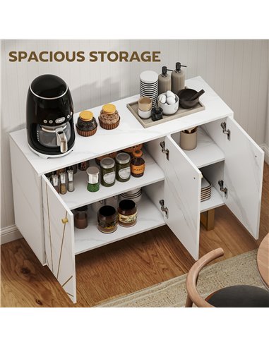 HOMCOM Sideboard Storage Cabinet, Modern Storage Cupboard with Adjustable Shelves and Metal Legs for Living Room, Kitchen, Dinin