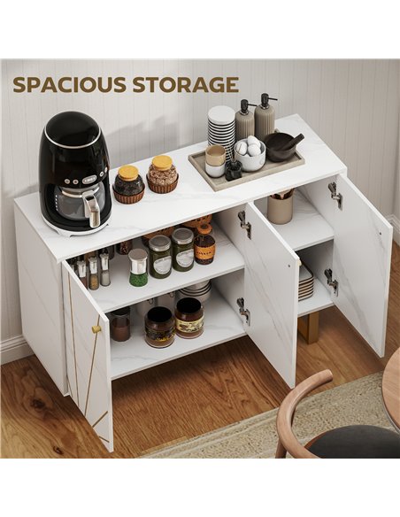 HOMCOM Sideboard Storage Cabinet, Modern Storage Cupboard with Adjustable Shelves and Metal Legs for Living Room, Kitchen, Dinin