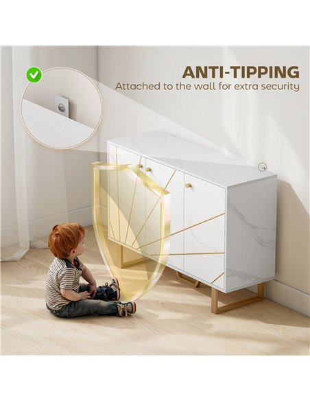 HOMCOM Sideboard Storage Cabinet, Modern Storage Cupboard with Adjustable Shelves and Metal Legs for Living Room, Kitchen, Dinin