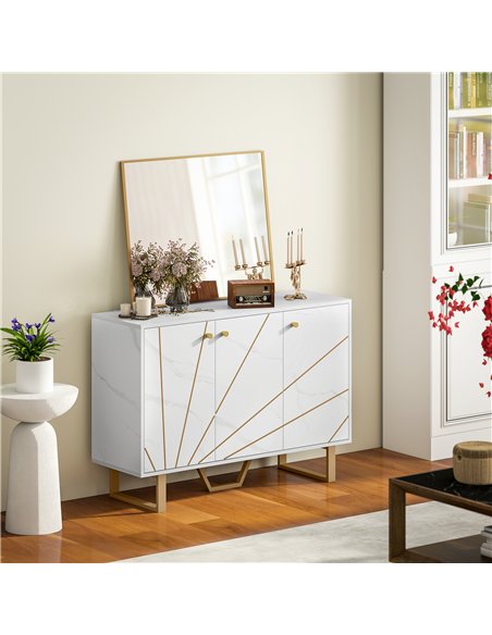 HOMCOM Sideboard Storage Cabinet, Modern Storage Cupboard with Adjustable Shelves and Metal Legs for Living Room, Kitchen, Dinin