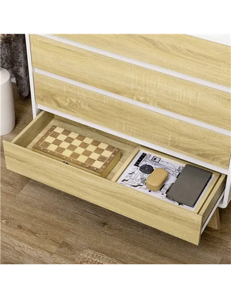 HOMCOM Drawer Chest, 4-Drawer Storage Organiser for Bedroom, Living Room, 80cmx40cmx79.5cm, White and Natural