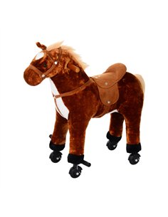 HOMCOM Plush Walking Horse Ride On Toy with Wheels and Realistic Sounds Rocking Horse for Girls Boys 2+ Years Old, 50cm Tall, Br
