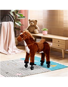 HOMCOM Plush Walking Horse Ride On Toy with Wheels and Realistic Sounds Rocking Horse for Girls Boys 2+ Years Old, 50cm Tall, Br 2