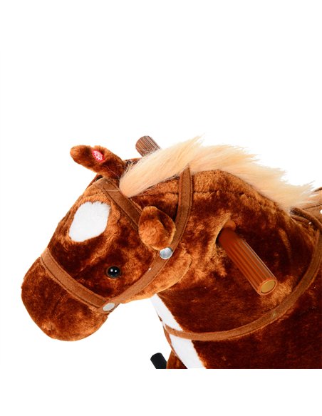 HOMCOM Plush Walking Horse Ride On Toy with Wheels and Realistic Sounds Rocking Horse for Girls Boys 2+ Years Old, 50cm Tall, Br