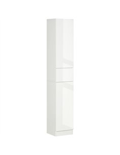kleankin Luxury Tall Bathroom Cabinet with High Gloss Panel, Sleek White Bathroom Cabinet with Push-to-Open Door, White