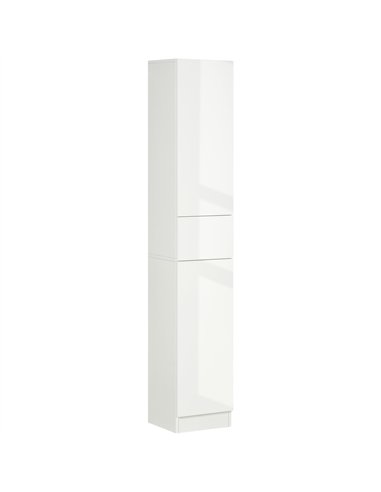 kleankin Luxury Tall Bathroom Cabinet with High Gloss Panel, Sleek White Bathroom Cabinet with Push-to-Open Door, White
