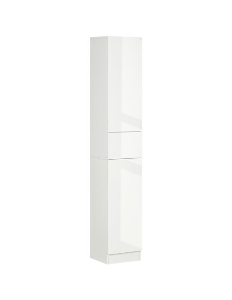 kleankin Luxury Tall Bathroom Cabinet with High Gloss Panel, Sleek White Bathroom Cabinet with Push-to-Open Door, White