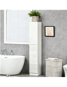 kleankin Luxury Tall Bathroom Cabinet with High Gloss Panel, Sleek White Bathroom Cabinet with Push-to-Open Door, White 2