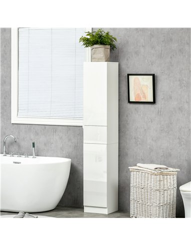 kleankin Luxury Tall Bathroom Cabinet with High Gloss Panel, Sleek White Bathroom Cabinet with Push-to-Open Door, White